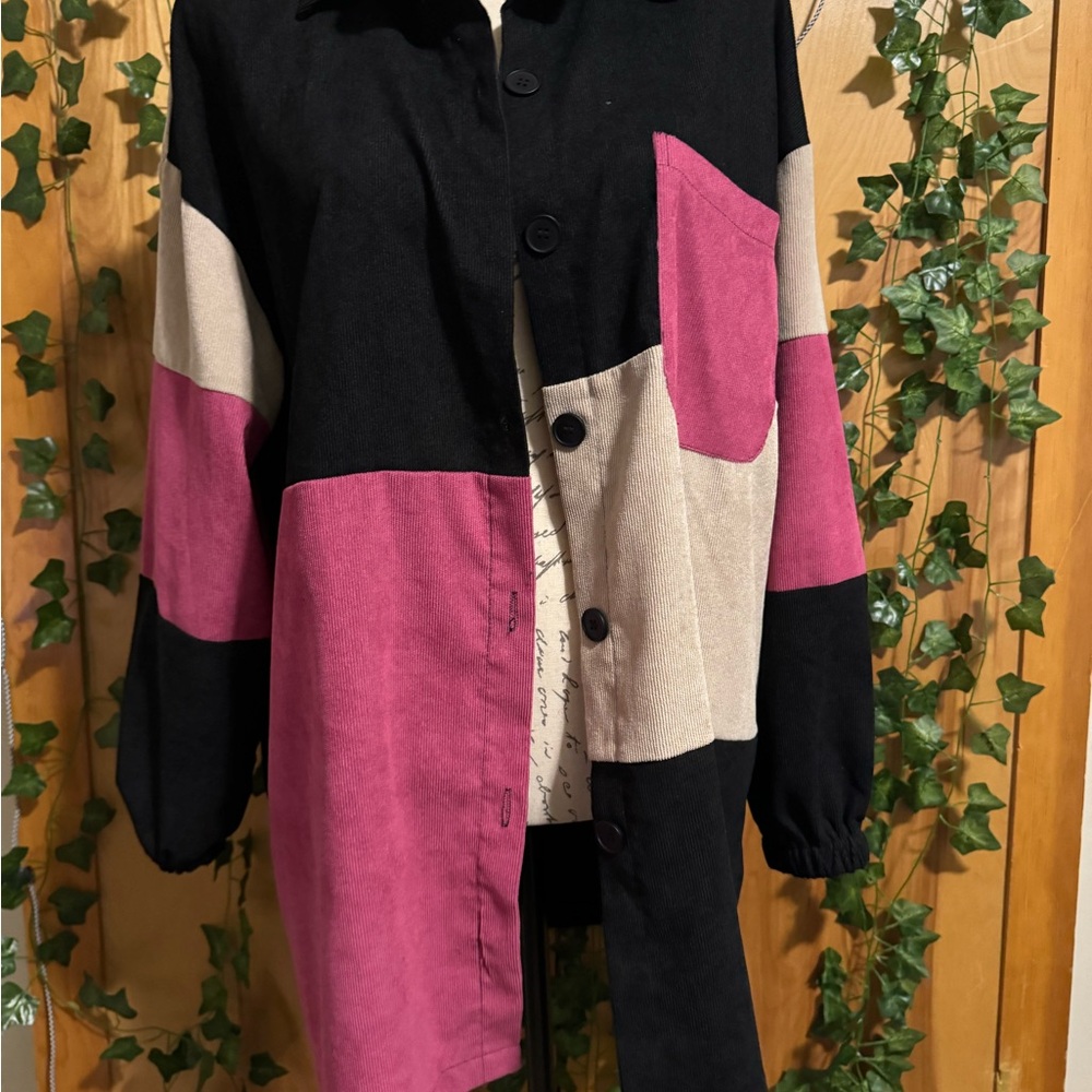 Shein Black And Pink Color-Block Utility Jacket - image 1
